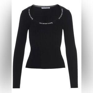 T By Alexander Wang Logo Tape Scoop Neck Top